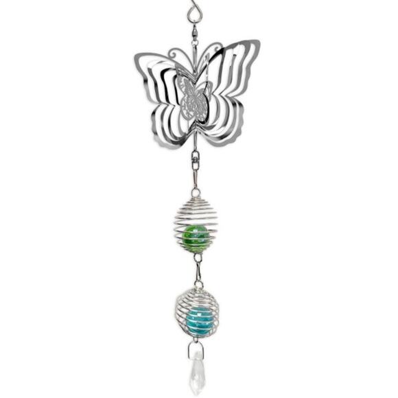 3D Rotating Stainless Steel Butterfly Spinner Yard Decor Crystal Suncatcher GUC - Picture 2 of 13